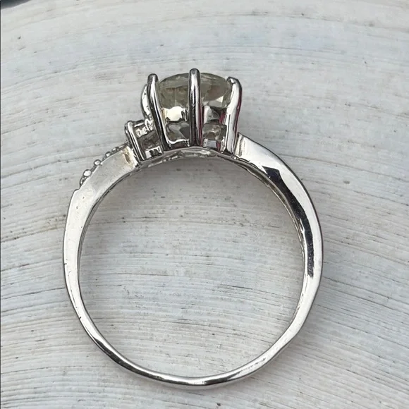 Natural Round ~1ct Prasiolite & Diamond Ring Sterling Silver Size 7.5 - Picture 7 of 14